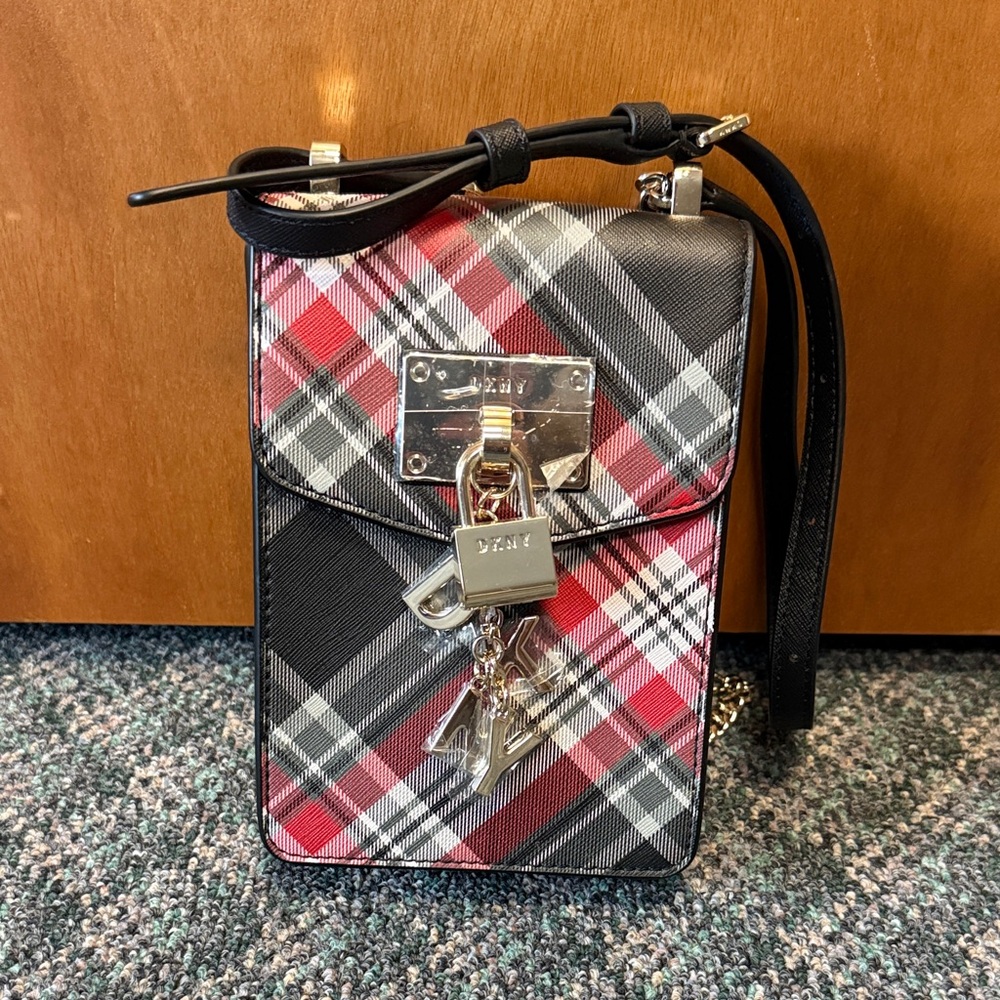 NWT* DKNY Red and Black Plaid Crossbody Bag